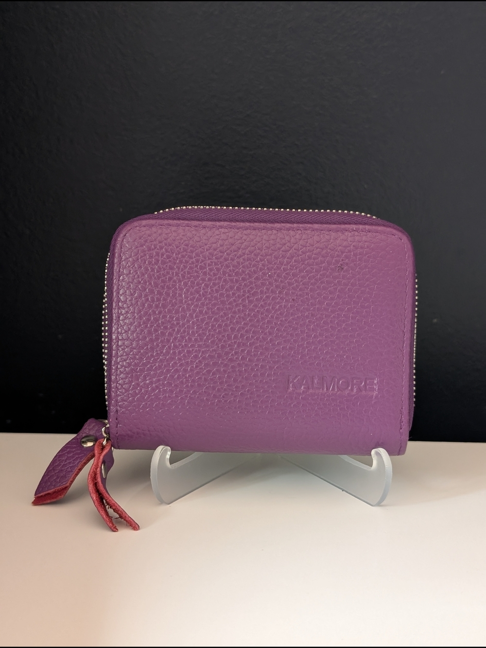 Kalmore Purple Leather RFID Double Zip Wallet Card Holder NWT